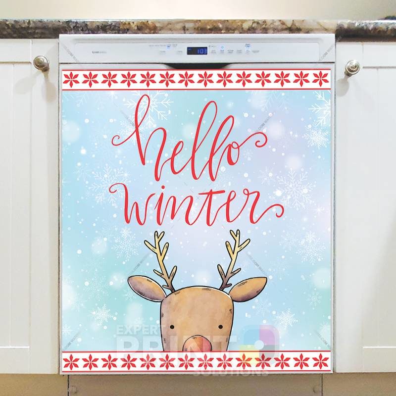 Christmas - Hello Winter Cute Reindeer Dishwasher Sticker