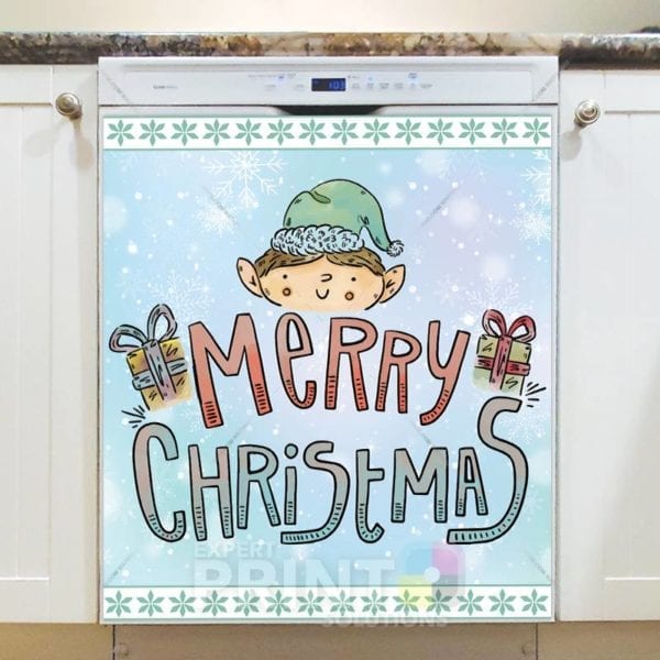 2041-christmas-cute-elf-head-merry-christmas-dishwasher-magnet Christmas - Cute Elf Head - Merry Christmas Dishwasher Sticker