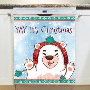 Christmas - Polar Bear in Hat - YAY, It's Christmas Dishwasher Sticker