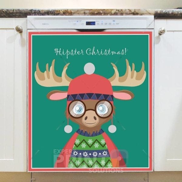 Christmas - Hipster Reindeer - Hipster Christmas Dishwasher Sticker