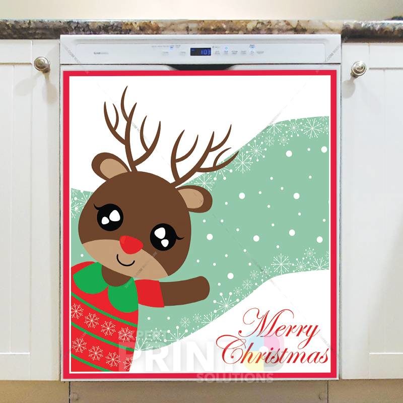 Christmas - Sweet Reindeer Girl #2 - Merry Christmas Dishwasher Sticker