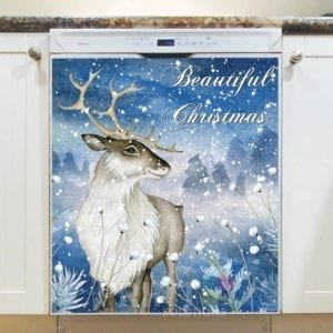 Christmas - Grey Winter Reindeer - Beautiful Christmas Dishwasher Sticker
