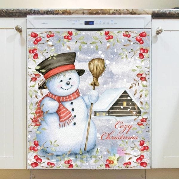 Christmas - Snowman and Cozy Cottage - Cozy Christmas Dishwasher Sticker