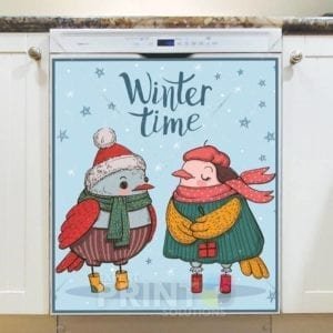 Christmas - Cute Winter Bird Couple - Winter Time Dishwasher Sticker
