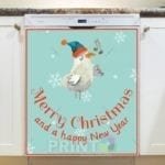Christmas - Cute Christmas Bird in Hat - Merry Christmas and a happy New Year Dishwasher Sticker