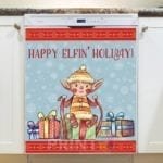 Christmas - Cute Christmas Elf - Happy Elfin' Holiday Dishwasher Sticker