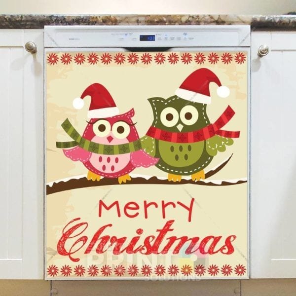 Christmas - Cute Christmas Owls - Merry Christmas Dishwasher Sticker