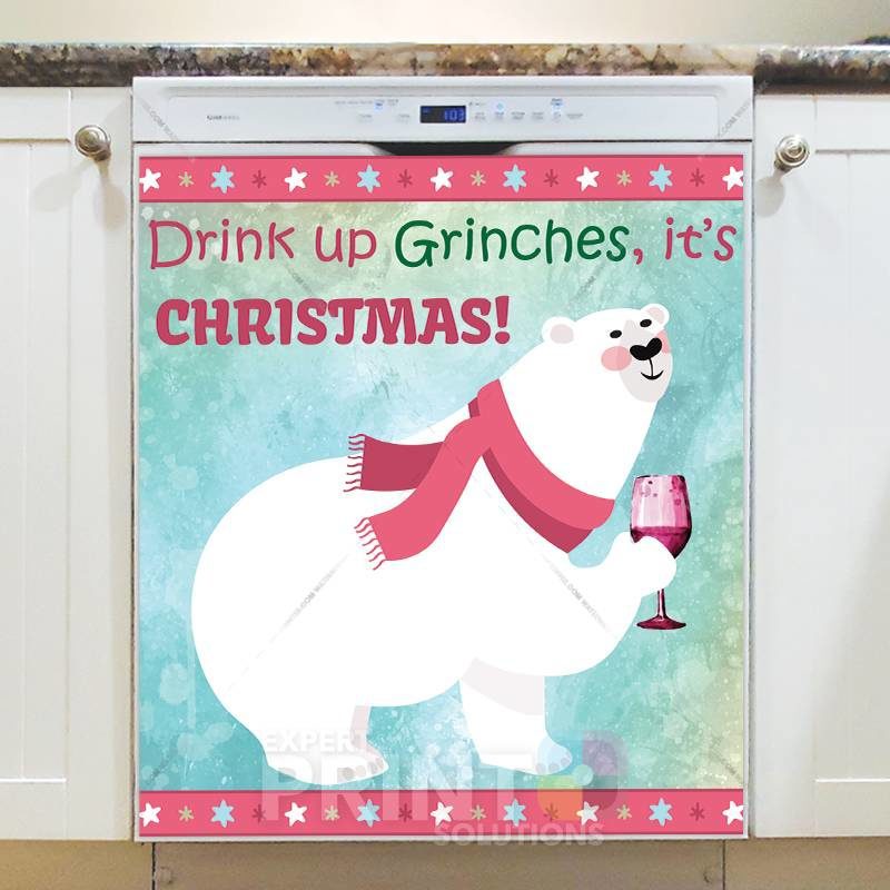 Christmas - Party Polarbear - Drink Up Grinches, It's Christmas Dishwasher Sticker