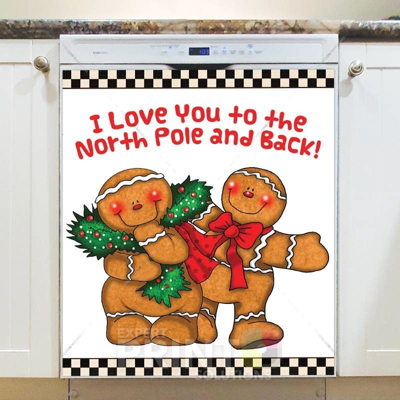 Christmas - Love Gingerbread Man and Girl - I Love You to the North Pole and Back Dishwasher Sticker