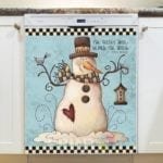 Christmas - Prim Snowman & Birdhouse - The Quiet Soul Hears the Song Dishwasher Sticker