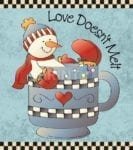 Christmas - Cute Snowman in a Cup - Love Doesn't Melt Dishwasher Sticker