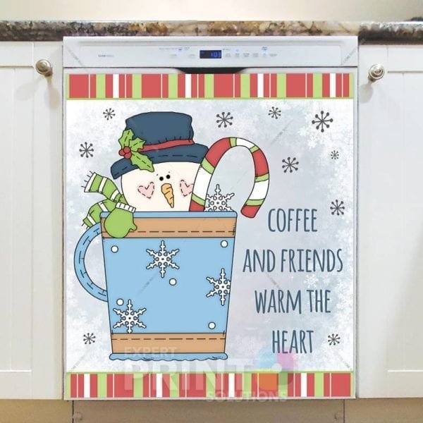 Christmas - Snowman in a Cup - Coffee and Friends Warm The Heart Dishwasher Sticker