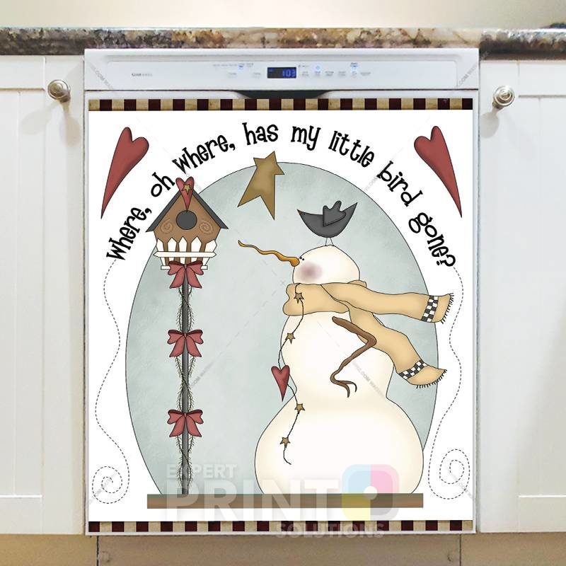 Christmas - Primitive Country Christmas - Where, oh where, has my little bird gone Dishwasher Sticker