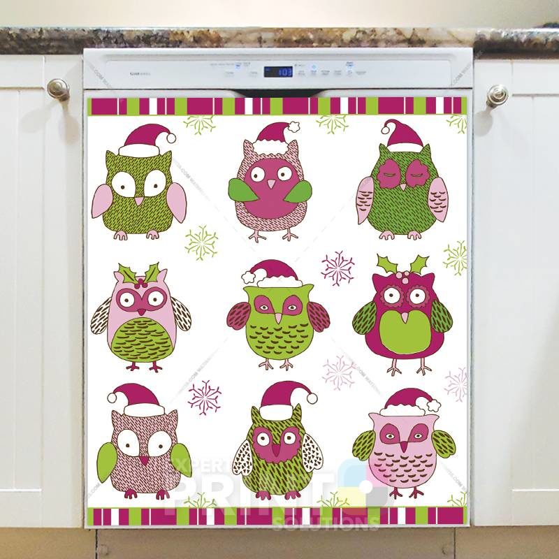 Christmas - Festive Winter Owls Dishwasher Sticker