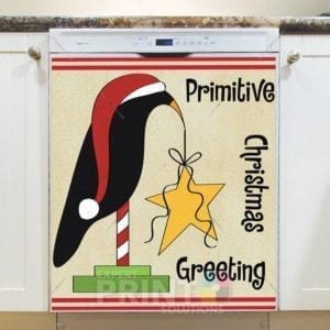 Christmas - Country Christmas Crow #4 - Primitive Christmas Greeting Dishwasher Sticker
