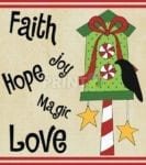 Christmas - Country Christmas Crow #3 - Faith Hope Joy Magic Love Dishwasher Sticker