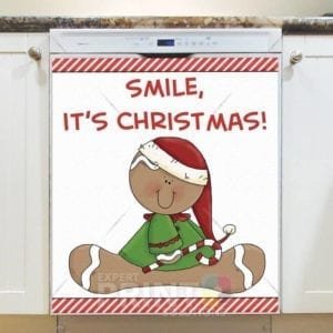 Christmas - Cute Gingerbread Boy - Smile, It's Christmas Dishwasher Sticker