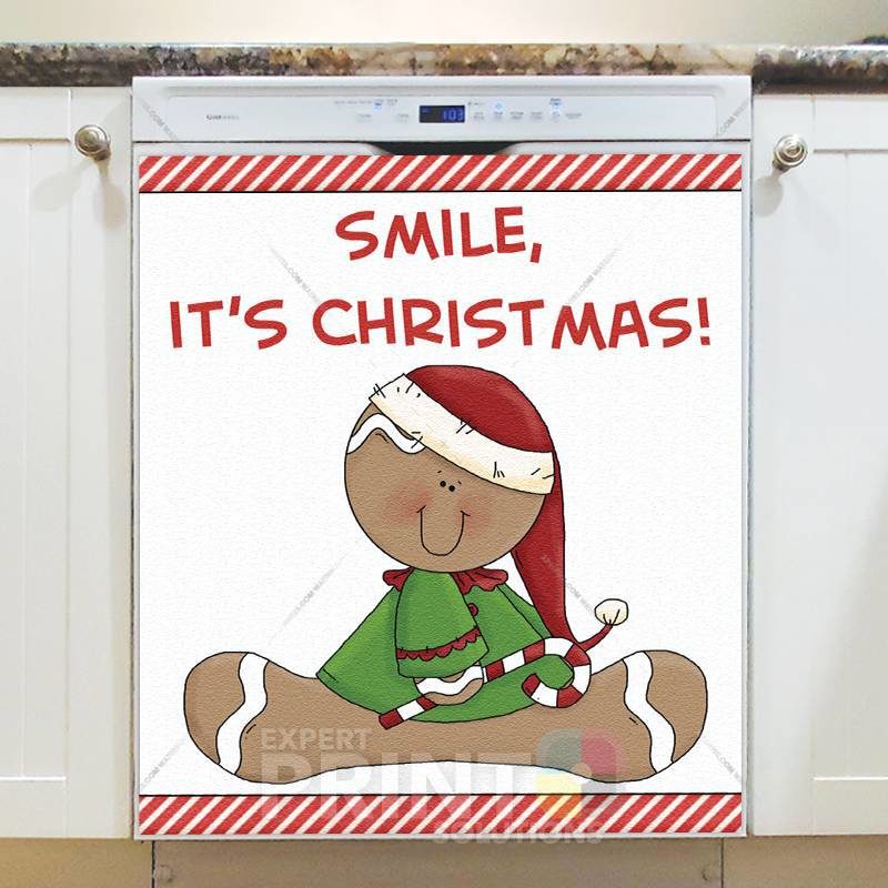 Christmas - Cute Gingerbread Boy - Smile, It's Christmas Dishwasher Sticker