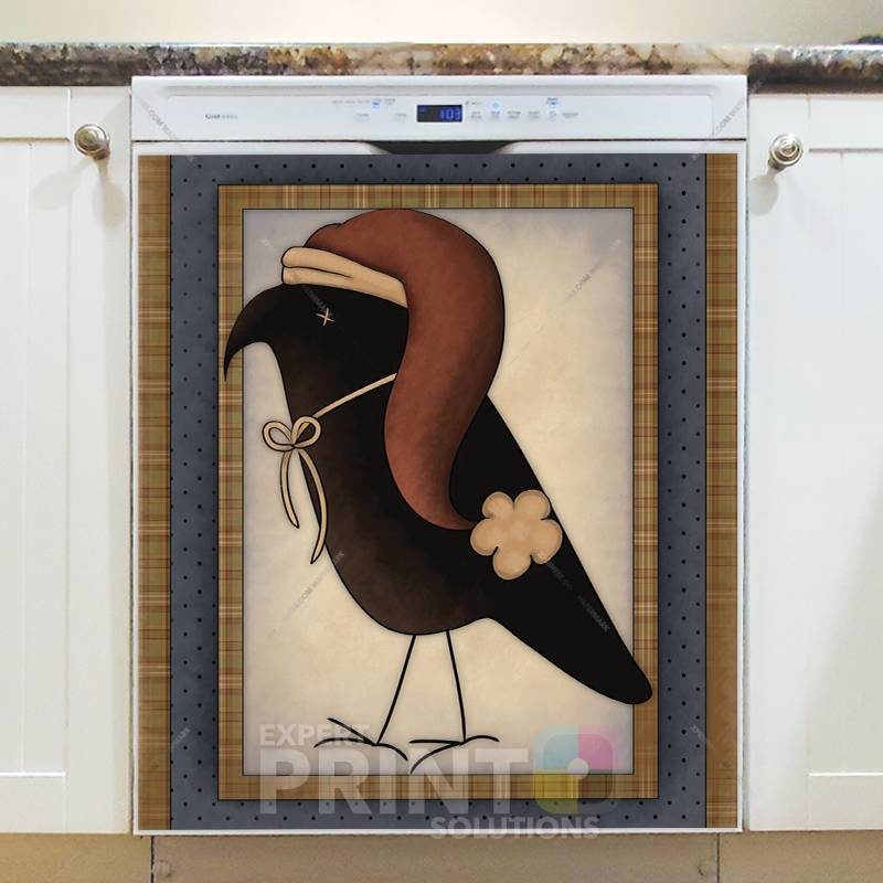 Christmas - Prim Christmas Crow Dishwasher Sticker