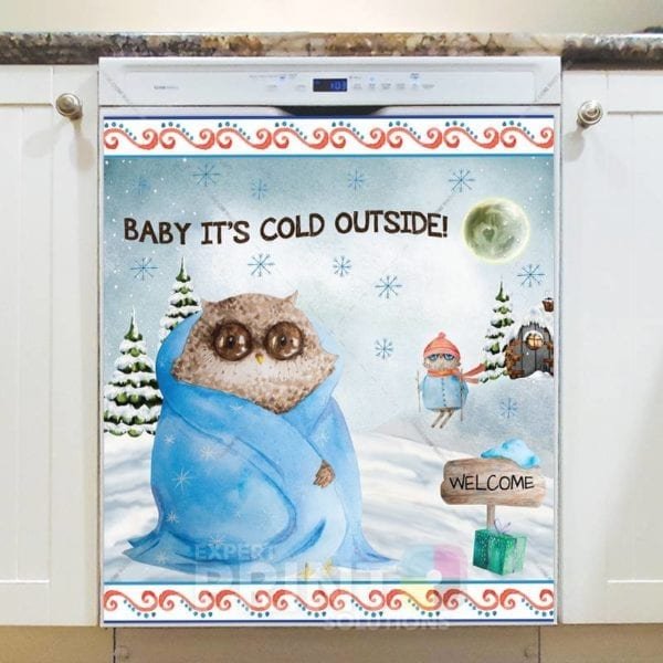 Christmas - Freezing Winter Owl - Baby It's Cold Outside Dishwasher Sticker