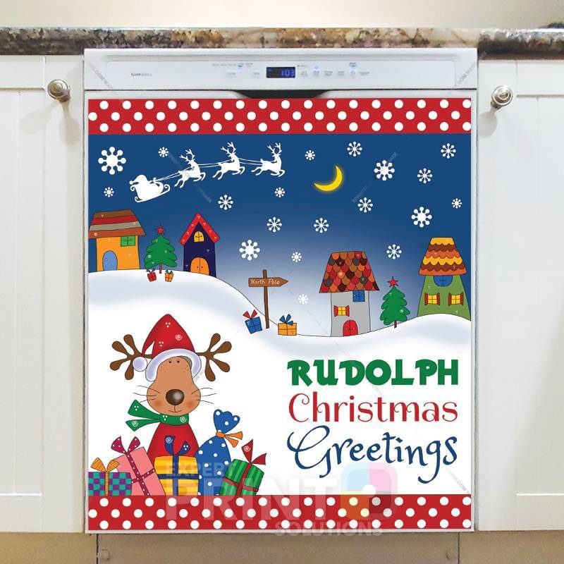 Christmas - Rudolph Christmas Greetings Dishwasher Sticker