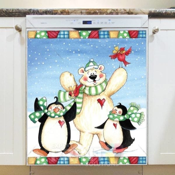 Christmas - Polar Bear with Penguins Dishwasher Sticker