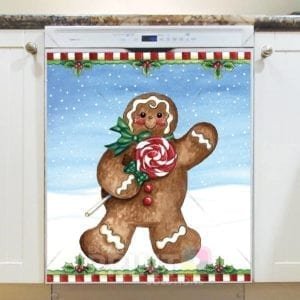 Christmas -  Gingerbread Man Greeting Dishwasher Sticker