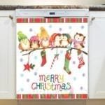 Christmas - Cute Owl Family - Merry Christmas Dishwasher Sticker