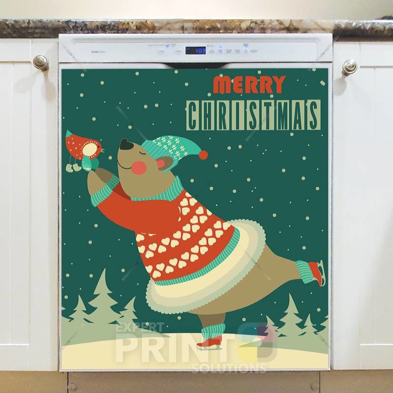 Christmas - Winter Bear on the Ice - Merry Christmas Dishwasher Sticker