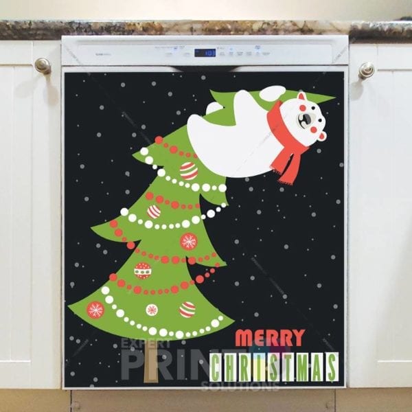 2291-christmas-polar-bear-on-the-christmas-tree-merry-christmas-dishwasher-magnet Christmas - Polar Bear on the Christmas Tree - Merry Christmas Dishwasher Sticker