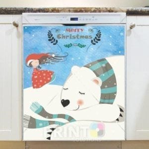 Christmas - Winter Angel and Polar Bear - Merry Christmas Dishwasher Sticker