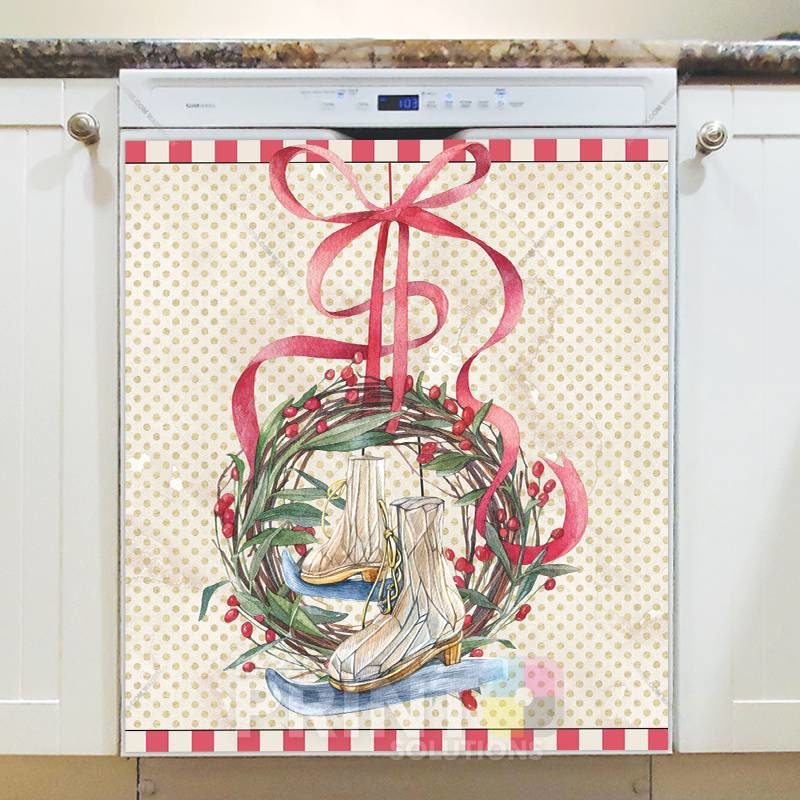 Christmas - Winter Wreath with Skates Dishwasher Sticker