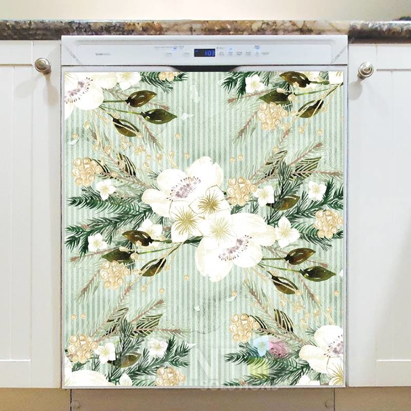 Christmas - White Winter Flowers Dishwasher Sticker