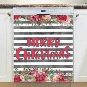 Christmas - Beautiful Poinsettia Greeting - Merry Christmas Dishwasher Sticker