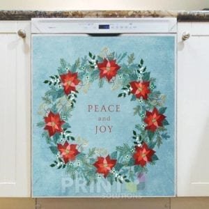 Christmas - Poinsettia Wreath - Peace and Joy Dishwasher Sticker