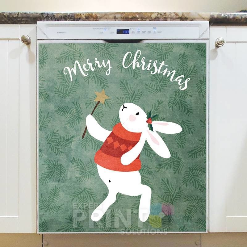 Christmas - Cute Snow Bunny #2 - Merry Christmas Dishwasher Sticker