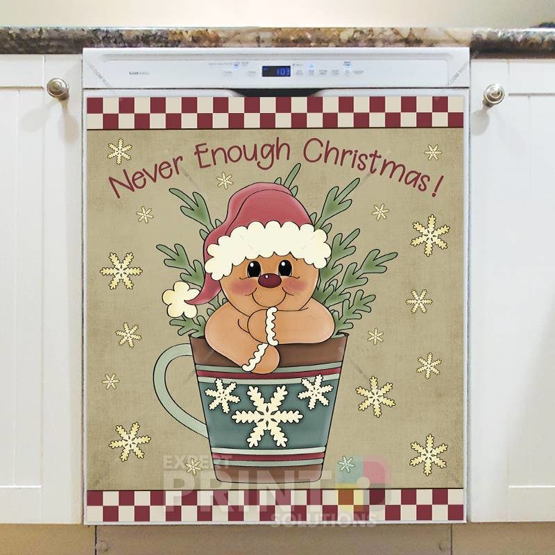 Christmas -  Cute Gingerbread Man Cup - Never Enough Christmas Dishwasher Sticker