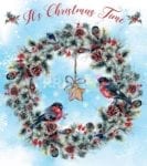 Christmas - Bullfinch Christmas Wreath - It's Christmas Time Dishwasher Sticker