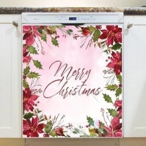 Christmas - Poinsettia Greeting - Merry Christmas Dishwasher Sticker