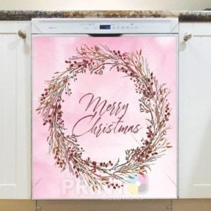 Christmas - Red Berry Wreath - Merry Christmas Dishwasher Sticker
