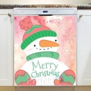 Christmas - Cute Smiley Snowman Greeting - Merry Christmas Dishwasher Sticker