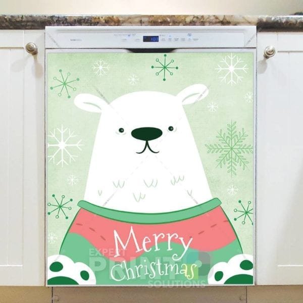 Christmas - Cute Polar Bear Greeting - Merry Christmas Dishwasher Sticker