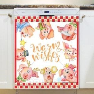 Cute Piggies' Christmas #2 - Warm Wishes Dishwasher Sticker