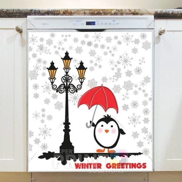 Christmas - Penguin in the Snowfall - Winter Greetings Dishwasher Sticker