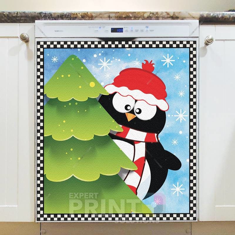 Christmas - Penguin and Christmas Tree Dishwasher Sticker