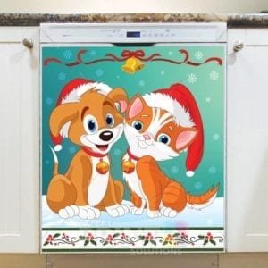 Christmas - Cute Puppy and Kitten Dishwasher Sticker