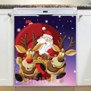 Christmas - Santa and his Reindeers Dishwasher Sticker