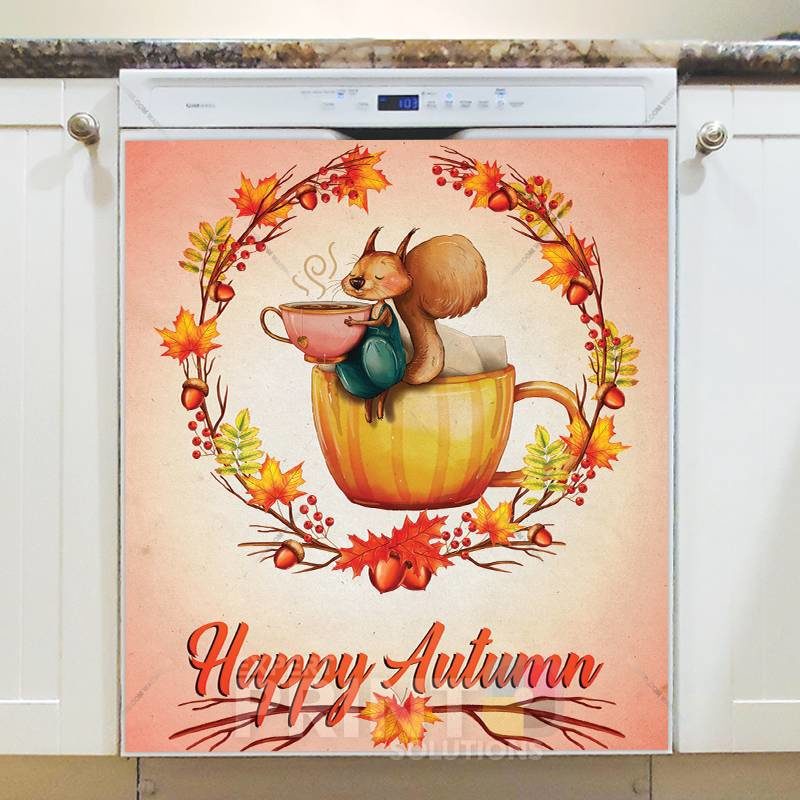 Cute Autumn Squirrel - Happy Autumn Dishwasher Sticker