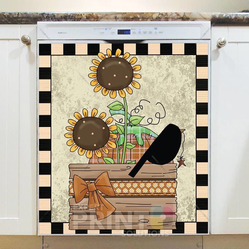 Country Fall Sunflowers and Crow Dishwasher Sticker