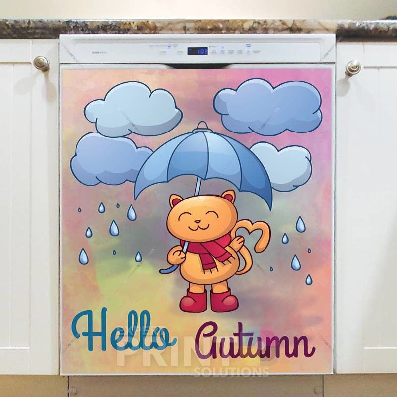 Cute Autumn Cat - Hello Autumn Dishwasher Sticker